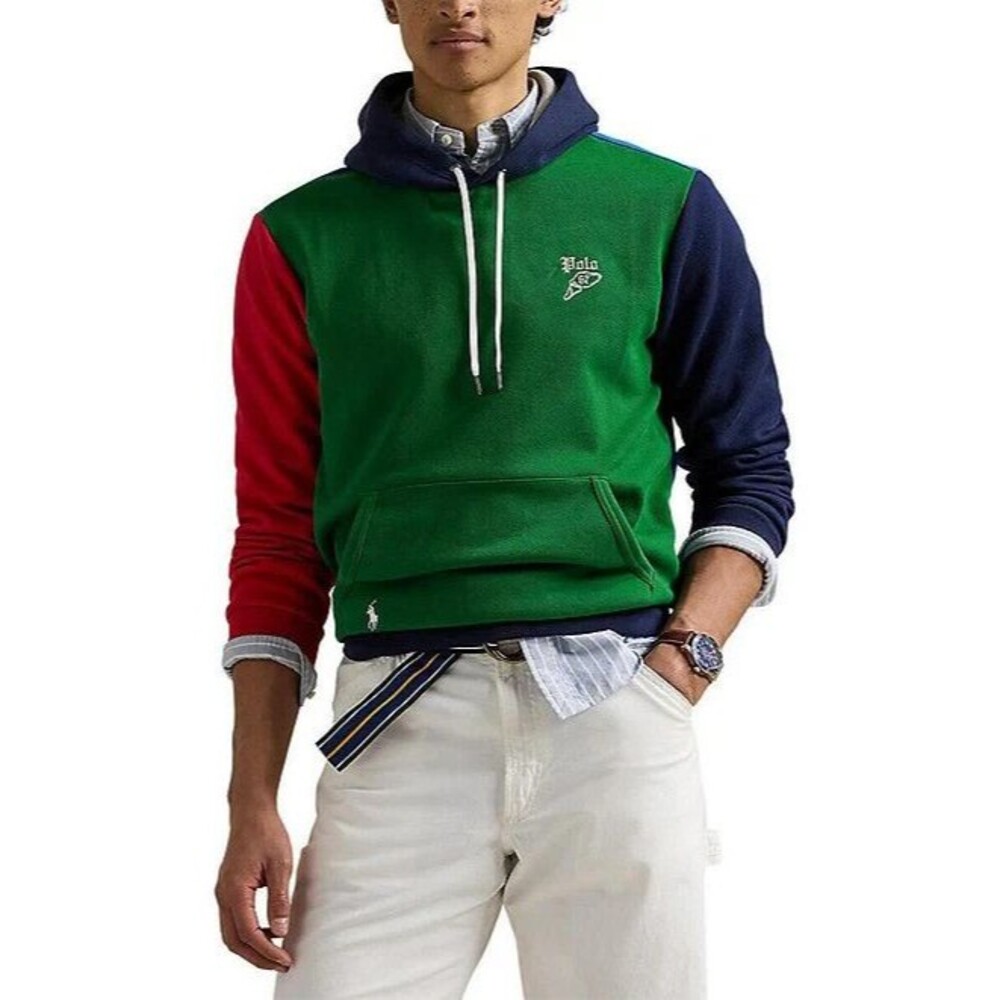 NWT POLO RALPH LAUREN MEN'S SWEATER XL Color Block Double-Knit Mesh Hoodie